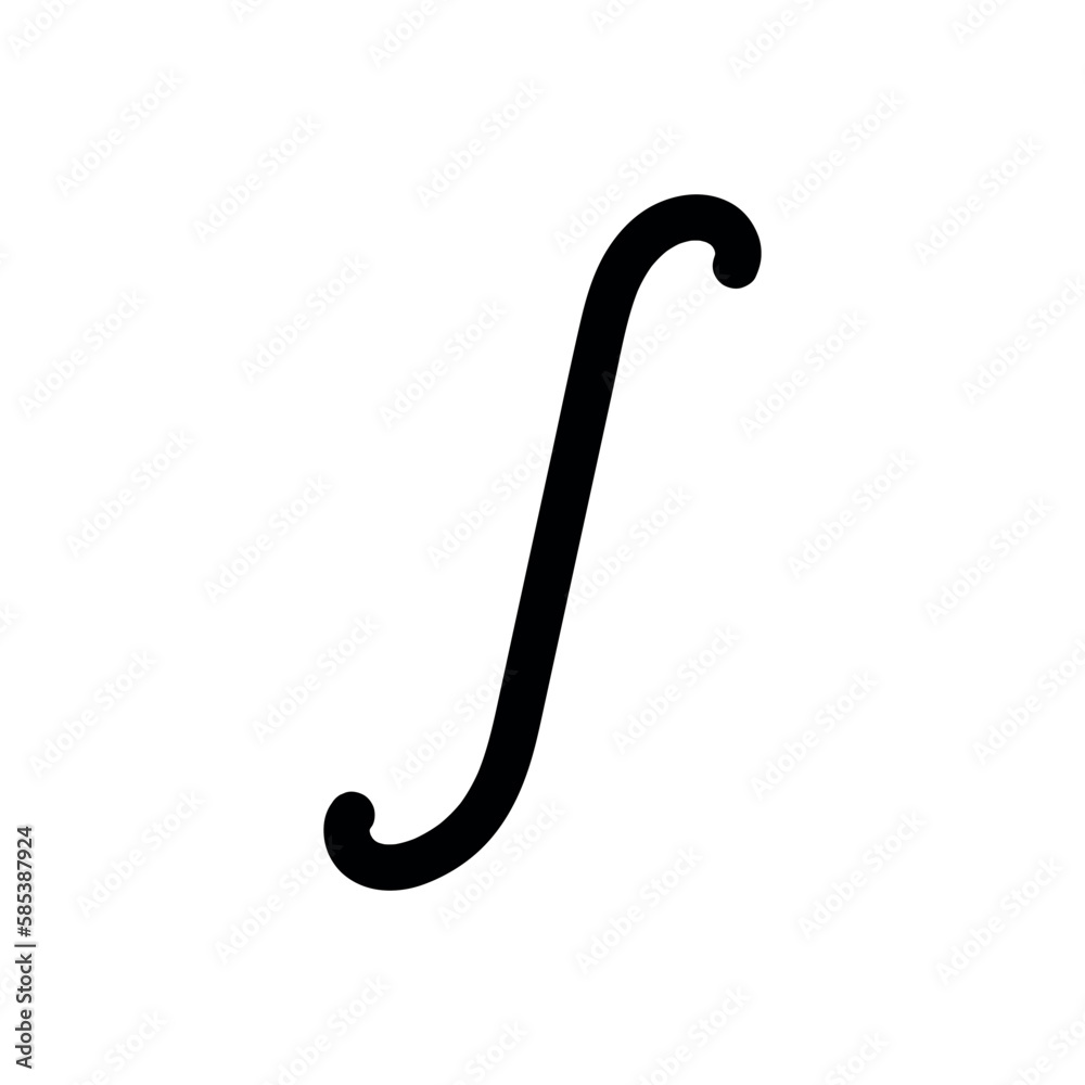 Black integral symbol in mathematics. Vector illustration isolated on white background.