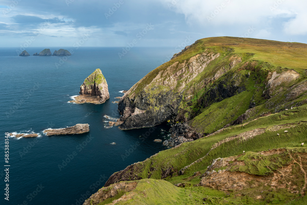 Fototapeta premium Beautiful coastal landscape at the cliffs at Benwee Loop Walk hiking trail, County Mayo, Ireland