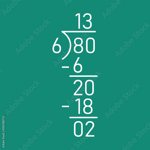 Long division steps. Parts of division. Properties of division. Divisor, dividend, quotient and remainder. Math for kids.