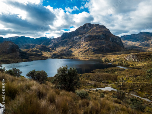 Dramatic landscape with Lakes of National park El Cajas Mountains in Ecuador close to Cuenca city, in Ecuador, South America.  photo