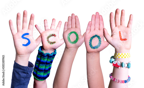 Children Hands Building Word School, Isolated Background
