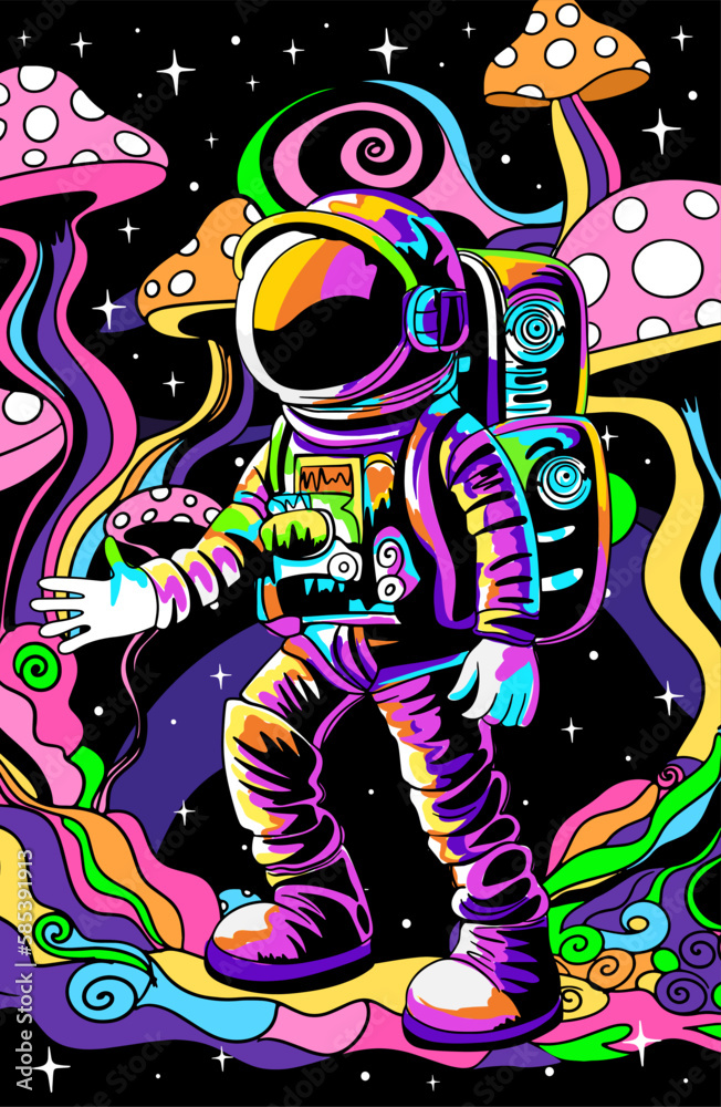 Psychedelic landscape. Space exploring vector cartoon banner
