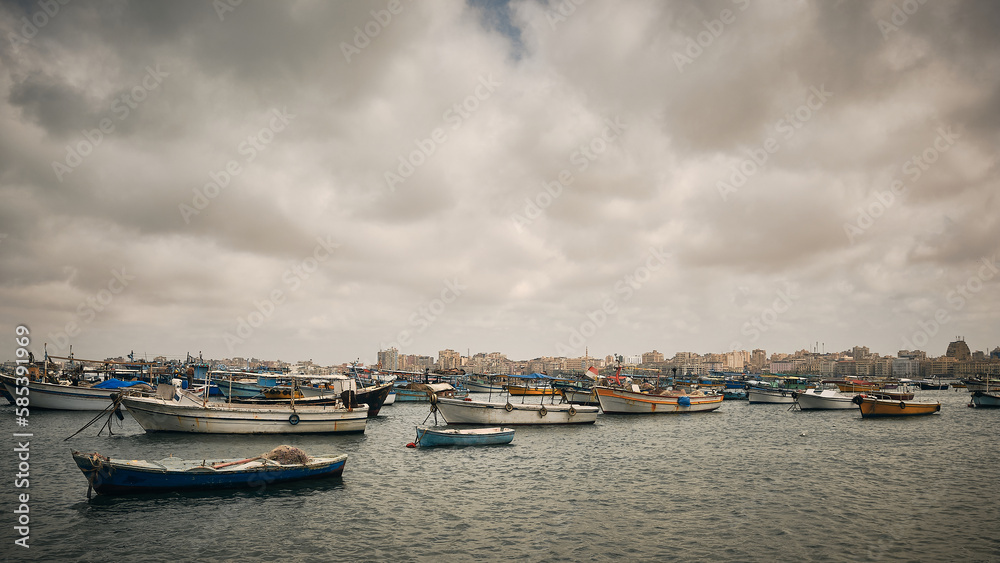Fishing boats moored in Alexandria harbor