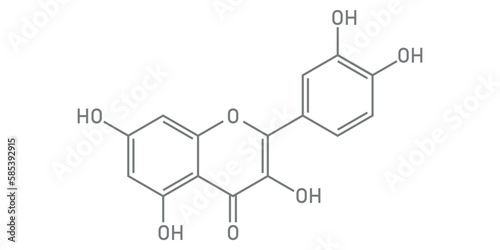Chemical structure of quercetin (C15H10O7). Vector illustration isolated on white background.
