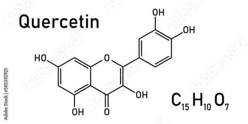 Chemical structure of quercetin (C15H10O7). Vector illustration isolated on white background.