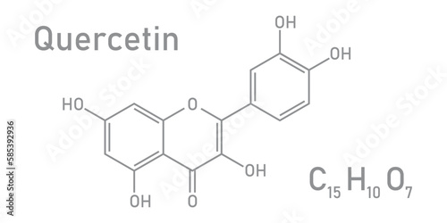 Chemical structure of quercetin (C15H10O7). Vector illustration isolated on white background.