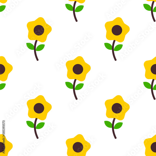 Cute hand drawn sunflower on white background seamless pattern