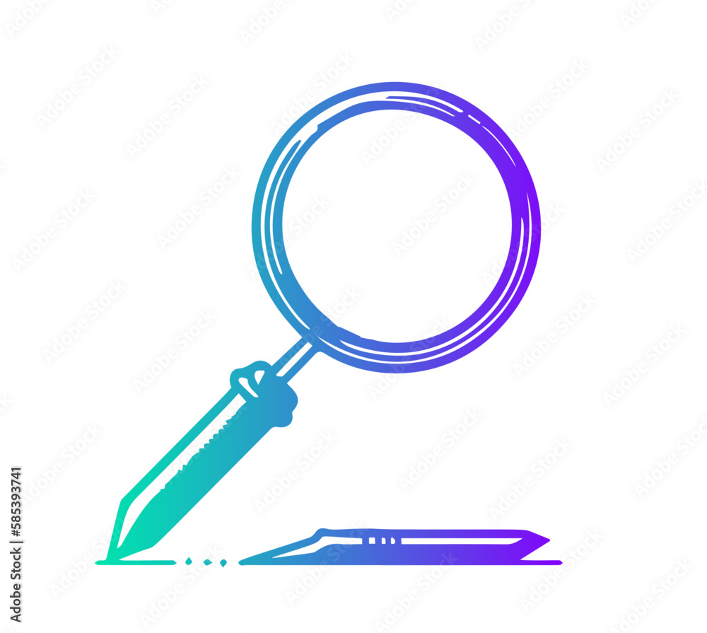 Fact-checking and Writing icon. Magnifying Glass and Pen icon. Stock ...