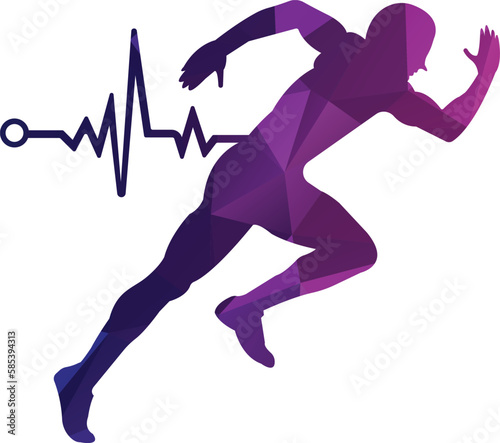Pulse marathon logo design icon vector. Body Health Care Logo Design. Running man with line ecg heartbeat icon.