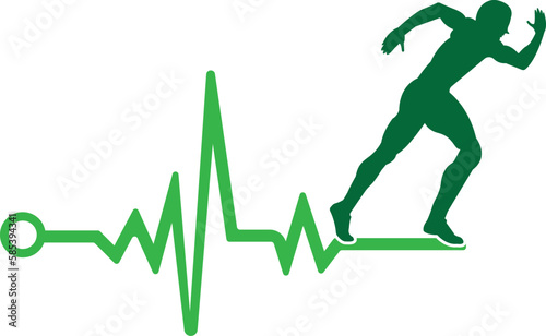 Pulse marathon logo design icon vector. Body Health Care Logo Design. Running man with line ecg heartbeat icon.