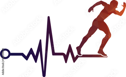 Pulse marathon logo design icon vector. Body Health Care Logo Design. Running man with line ecg heartbeat icon.