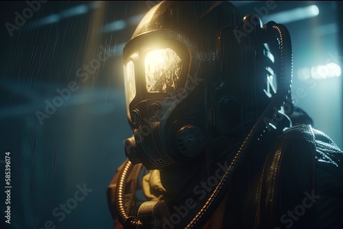 Deep sea diver. Underwater scene. Scuba. Pressure suit. 