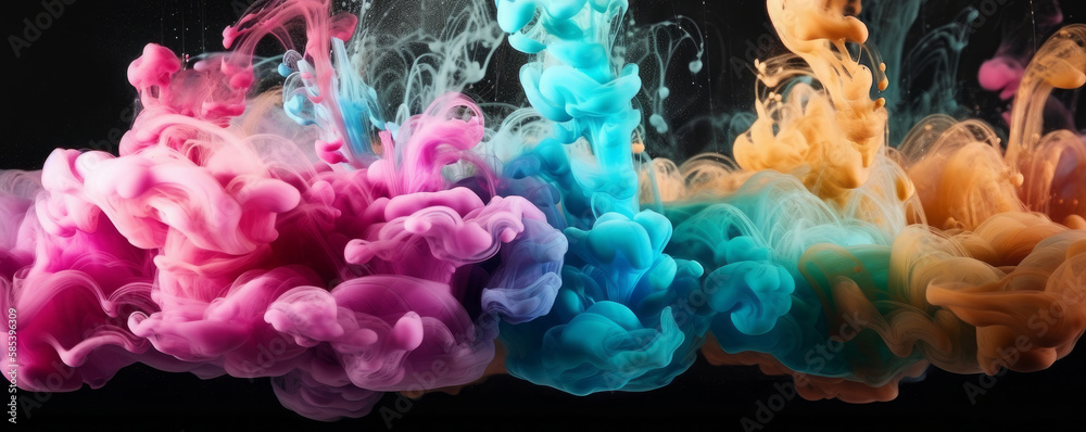 Abstract soft colorful ink splash in water background . Generative AI