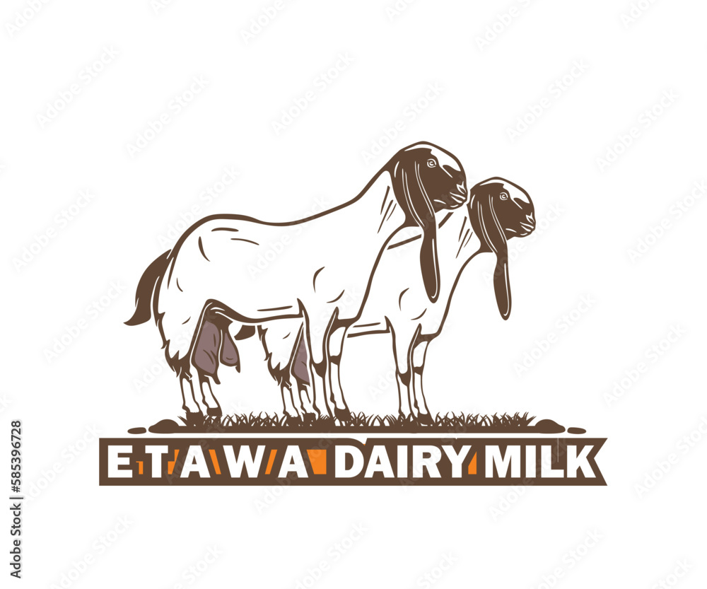 ETAWA GOAT DAIRY MILK LOGO, silhouette of great sheep standing vector