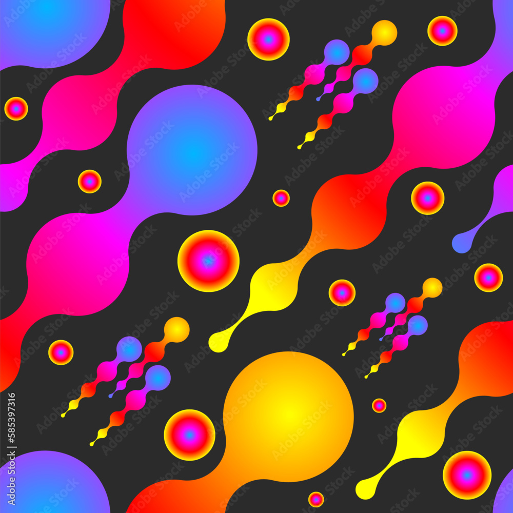 Abstract pattern with circles and flowing lines on a black background
