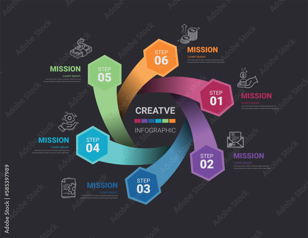 Circle infographics elements design with numbers 6 option. can be used for workflow layout, diagram, number step up options. Circle infographics elements design with numbers 6 option. can be used for workflow layout, diagram, number step up options.