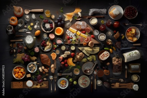 Knolling Gourmet Food - Generative AI Illustration of Food Cuisine Collection