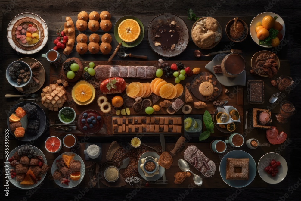 Knolling Gourmet Food - Generative AI Illustration of Food Cuisine Collection