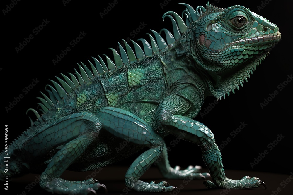 Obraz premium Green Plumed Basilisk Lizard, Generative AI