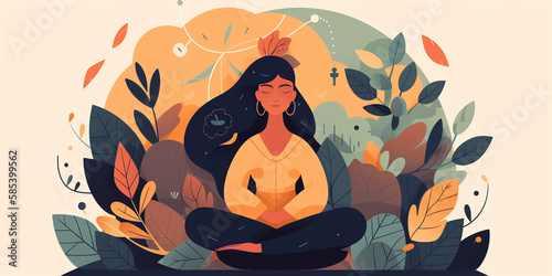 illustration of a person practicing mindfulness or meditation as part of their mental health routine. Generative AI.