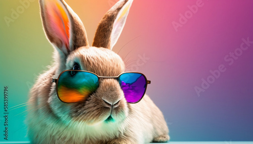 fresh mood Cool bunny with sunglasses.Generative AI.