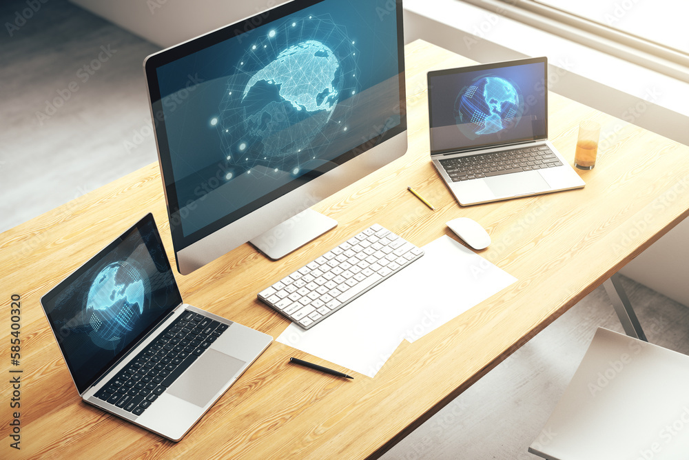 Computer monitor with digital America map, global technology concept. 3D Rendering Computer monitor with digital America map, global technology concept. 3D Rendering