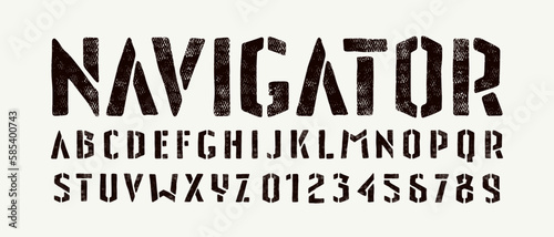 Stencil-plate sans serif font in the style of handmade graphics