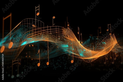 Musical notes background, 3d render. , Generative AI