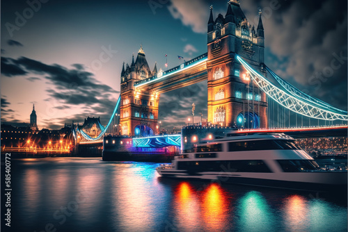 Tower Bridge in the evening, London created with generative AI technology