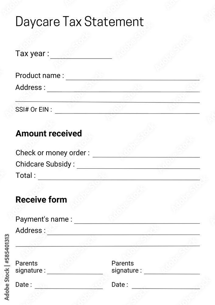 Daycare Tax Statement Form