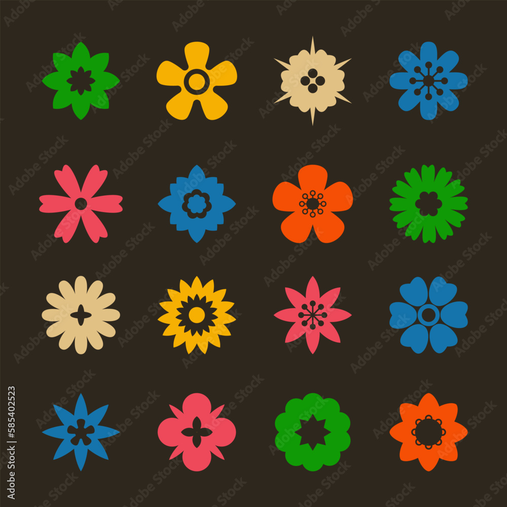 Groovy flower. Flat flower icons set. Retro 70s vector isolated elements. Groovy flower. Flat flower icons set. Retro 70s vector isolated elements.