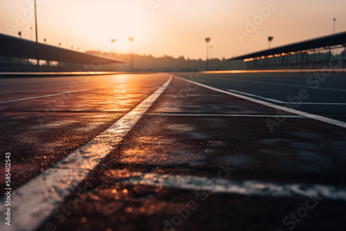 a race track closeup pavement early in the morning sunrise. generative ai  © pa-ka