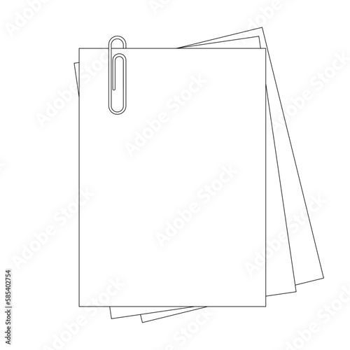 Frame. Background for records. Three white sheets and a paper clip. Vector illustration.
