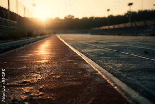 a race track closeup pavement early in the morning sunrise. generative ai 