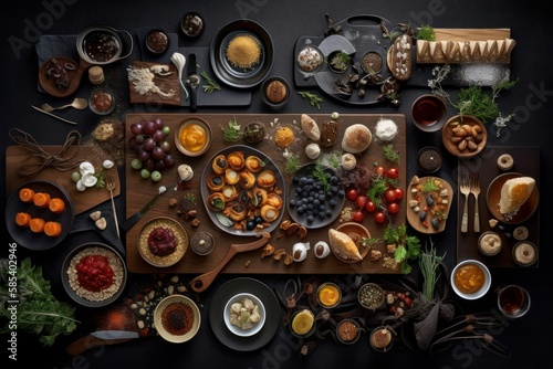 Knolling Gourmet Food - Generative AI Illustration of Food Cuisine Collection