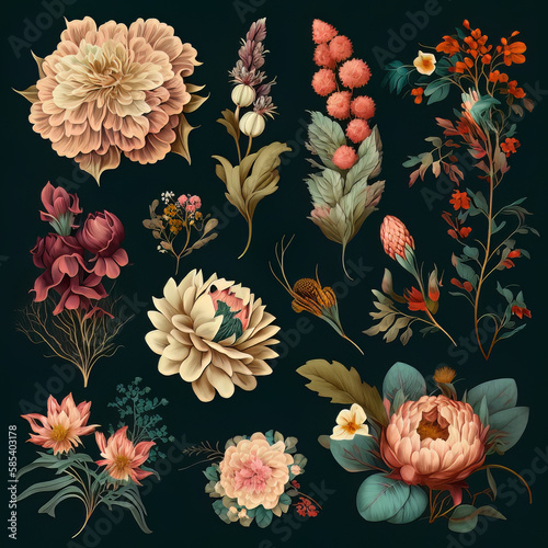 Wallpaper Mural Isolated Flower Pattern on Black Torontodigital.ca