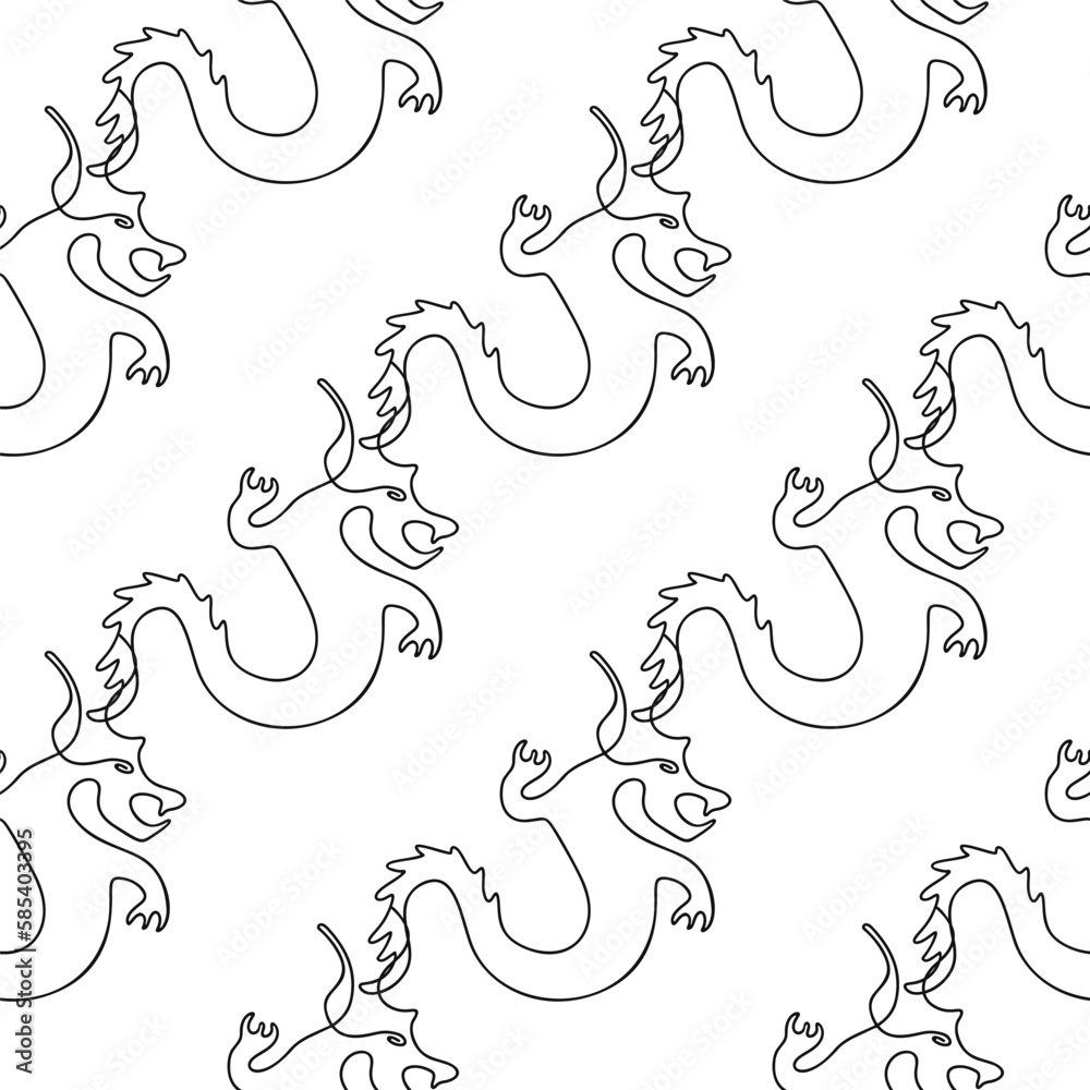 Seamless pattern with dragon illustration in line art style on a white background Seamless pattern with dragon illustration in line art style on a white background