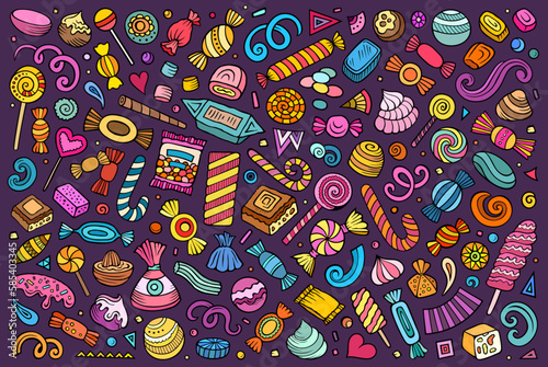Vector set of funny doodle cartoon candies