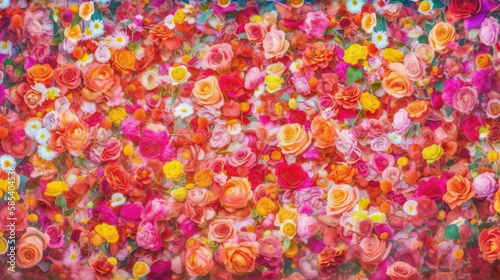Colorful Detailled Beautiful Flowers Roses Background  Edited Generative AI 