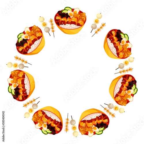 Illustration Asian food. Cartoon restaurant menu.Vector illustration mandala. Cute element for greeting cards, posters, stickers and seasonal design. Isolated on white background.