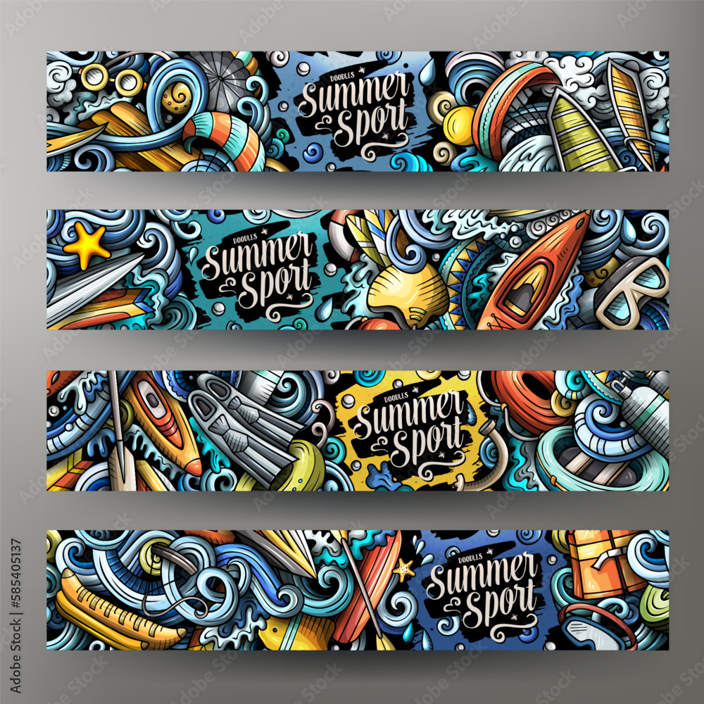 Cartoon cute colorful vector doodles Water Sports banners