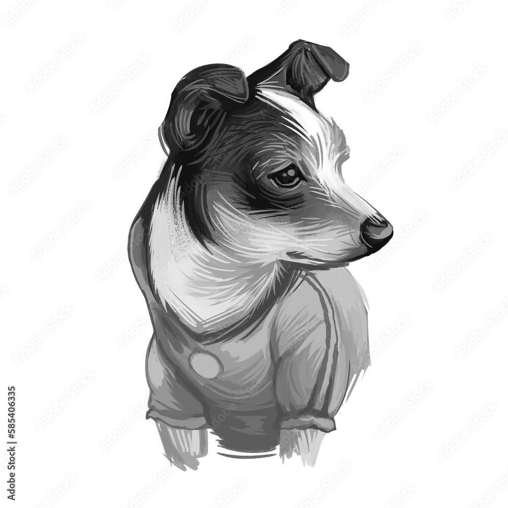 Rat Terrier dog portrait isolated on white. Digital art illustration of