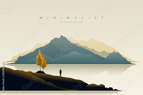 Minimalist landscape abstract background wallpaper. Creative modern paint. Aesthetic nature art contemporary mountain poster. Hand drawn vector illustration for prints wall arts, canvas and banners.