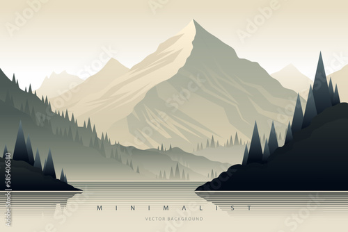Minimalist landscape abstract background wallpaper. Creative modern paint. Aesthetic nature art contemporary mountain poster. Hand drawn vector illustration for prints wall arts, canvas and banners.