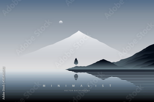 Minimalist landscape abstract background wallpaper. Creative modern paint. Aesthetic nature art contemporary mountain poster. Hand drawn vector illustration for prints wall arts, canvas and banners.
