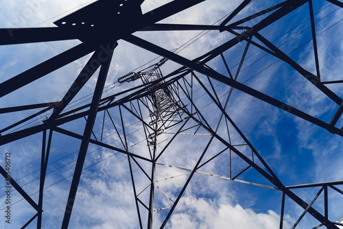 Structure pattern view of high voltage pole power transmission tower