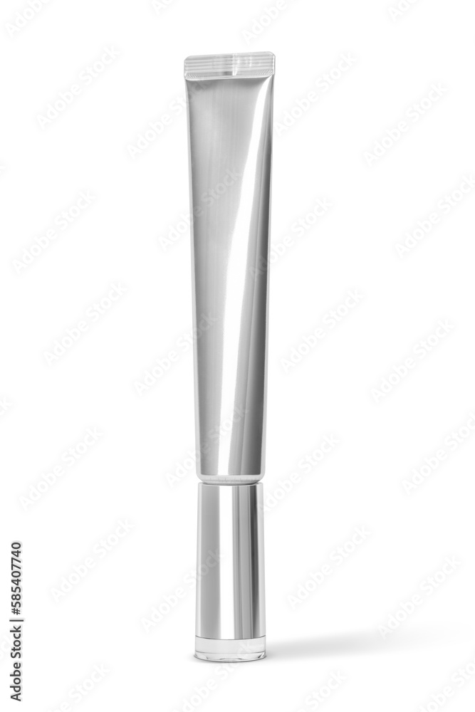 Silver metallic tube for cosmetic product design mock-up isolated on white background Silver metallic tube for cosmetic product design mock-up isolated on white background