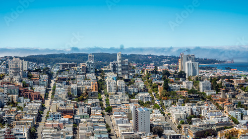 San Francisco view from top of the historical Coit Tower across the panoramic city shape