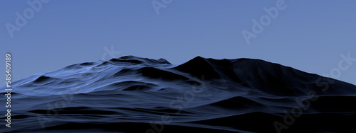 Dark blue mountains. Empty stone relief mountains. 3D render.