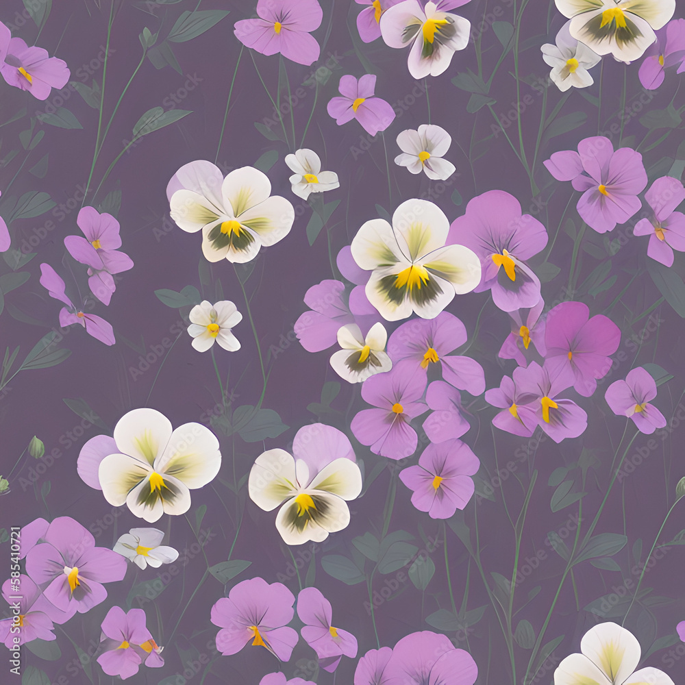 Pansy, tiles pattern texture seamless illustration flat